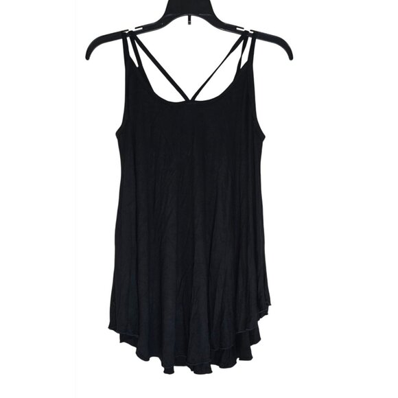 Black Sleeveless Flowy Cami Tank Top With Double Strap Back Design - Picture 4 of 8